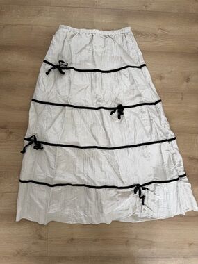 Shop Stevie White Maxi Skirt with Black Ribbon Accents